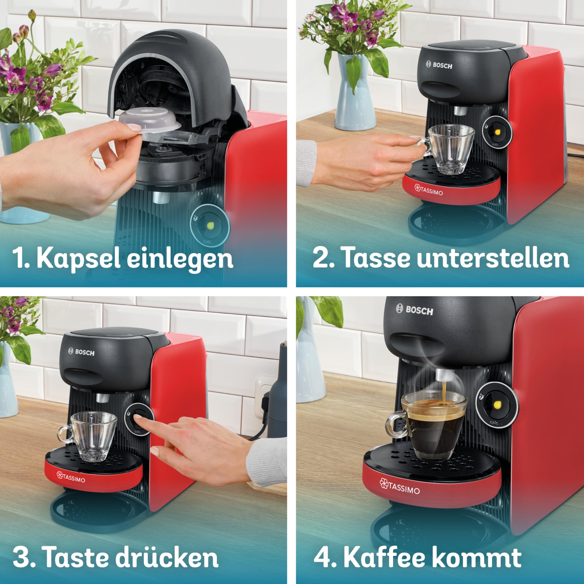 Tassimo Finesse TAS163E – Kapselmaschine mit IntensityBoost, über 70 Getränke, 1400W, Rot/Schwarz