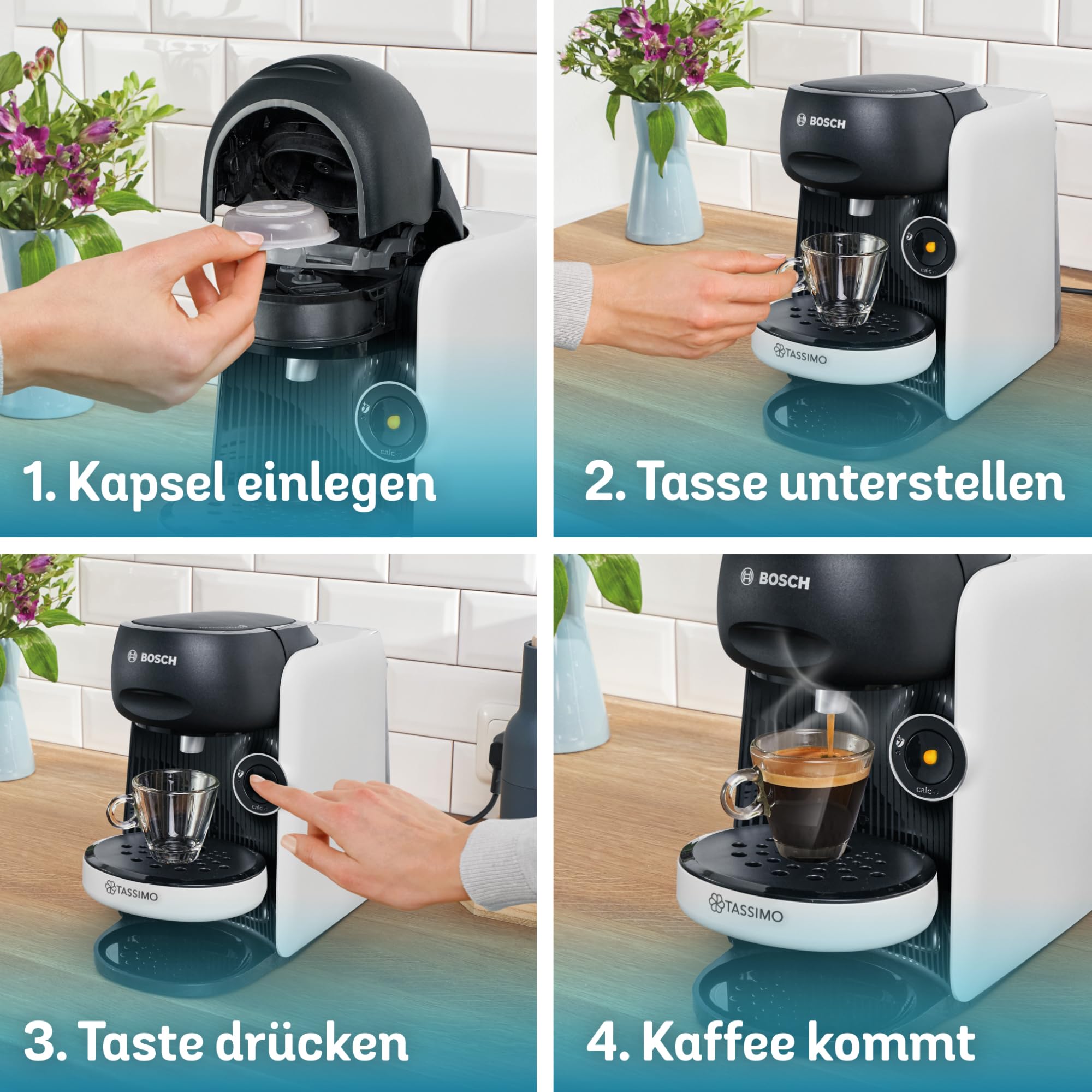 Tassimo Finesse TAS1104 – Kapselmaschine, IntensityBoost, über 70 Getränke, 1400W, Weiss/Schwarz